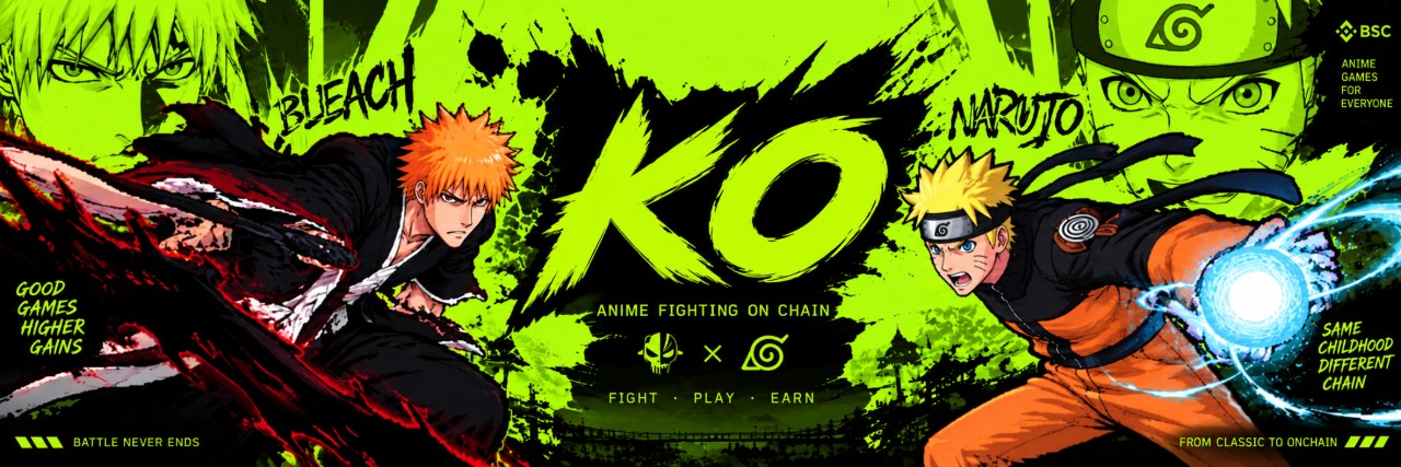 Ichigo and Naruto face off in KO Arena, in fluorescent green and black